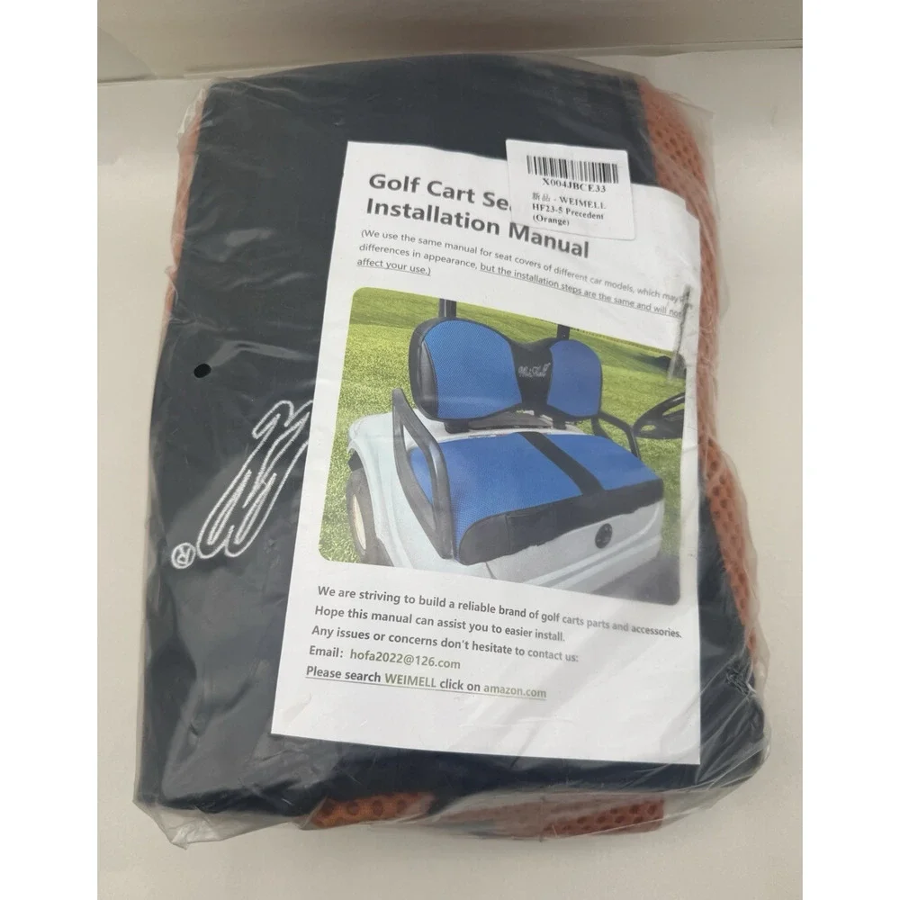 Golf Cart Seat Cover Fit For Club Car DS 2000-Up Front Seat Cushion Black/Orange